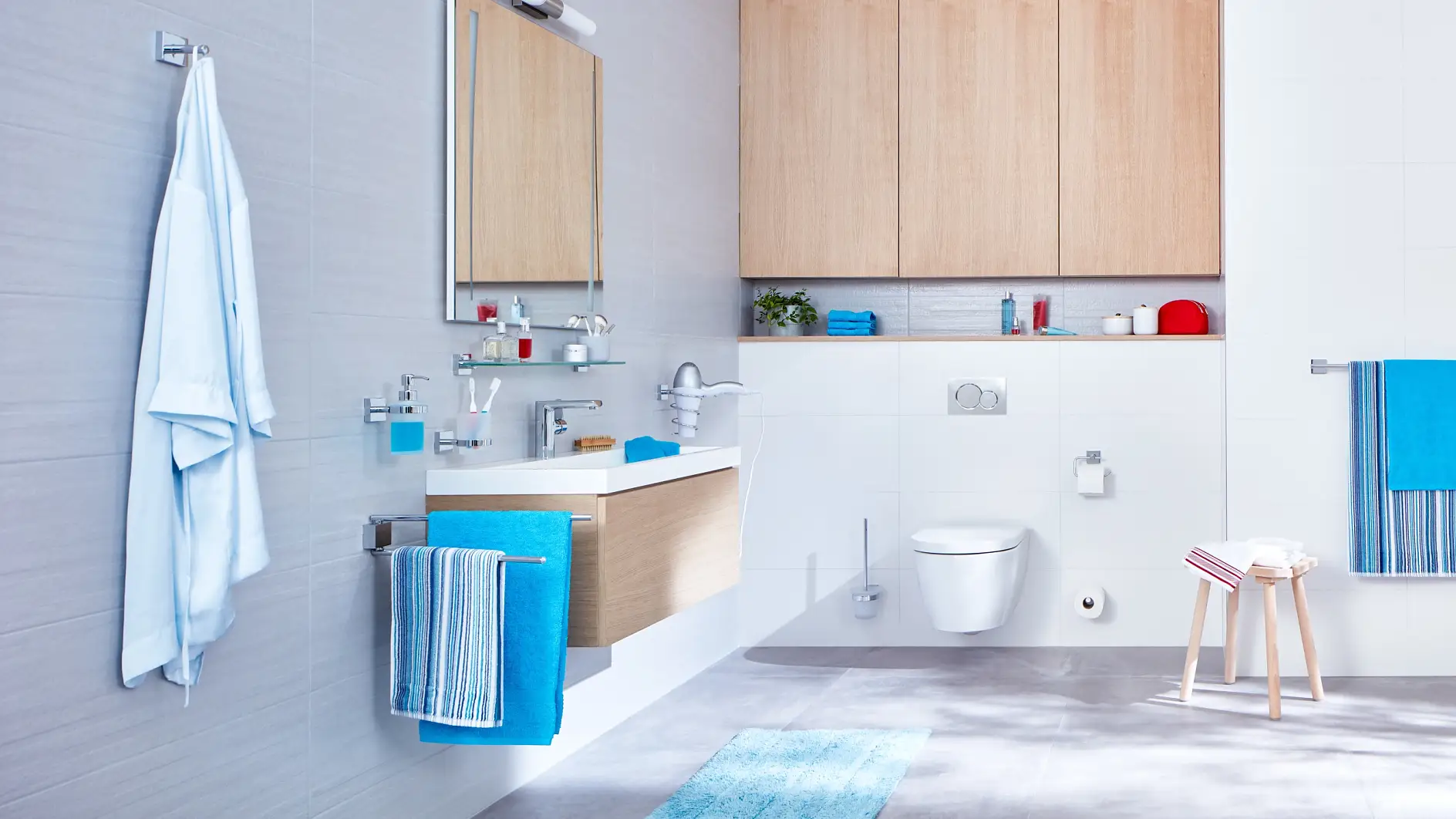 Clear design and straight structures for an organized bathroom experience.